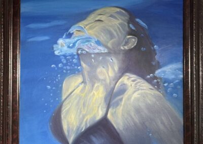 Up for Air, 2024, 24x36”, oil on canvas. Price: $1100 Artist’s description: girl underwater.