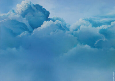 Blue Heaven, 2005, 48x36", full size museum quality archival giclee print on stretched gallery wrap canvas. Price: $1000 Artist's description: We are taught that they're just ice crystals, water droplets, how can that be. The wondrous peace and beauty found above the clouds is captivating and so calming.