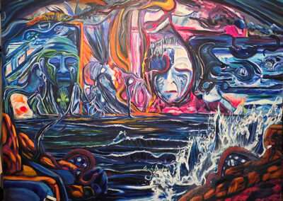 Ian, 2026, 48x36", acrylics on canvas. Price: $1000 Artist's description: It is a piece about Hurricane Ian.