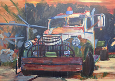 Cripple Creek Cruiser, 2026, 24x36", acrylics on canvas. Price: $700 Artist's description: It is a piece about a Truck in Cripple Creek Colorado.
