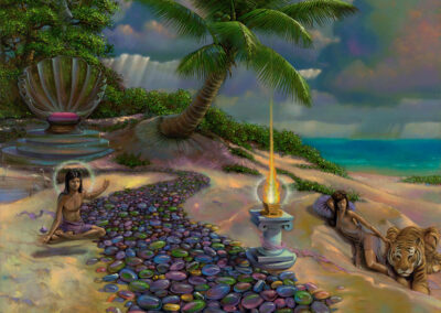Secret Chamber, 2012, 48x48", oil on canvas. Prices: $3950 for original or $1100 for full size museum quality archival giclee print on stretched gallery wrap canvas. Artist's description: The divine internal connection to one’s source is a real place that can be experienced. It is good to go there to be with the dynamic energies that animate ourselves and all things in our universe.