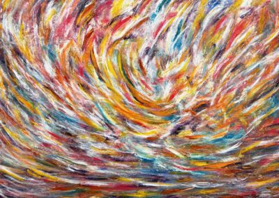 Fire Dance, 2026, 48x60", oil on canvas. Price: $1,000 Artist's description: Symphony of Color and Light, the Drum is our Canvas.