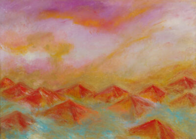 Golden Pyramids, 1996, 36x48", acrylics on canvas. Price: $800 Artist's description: Dreams of Healing and Hope for all!