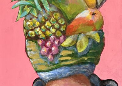 Island Girl Marietta, 2026, 36x24”, acrylic on canvas. Price $400. Artist Description: Marietta is home from gathering the food from the island for her family.