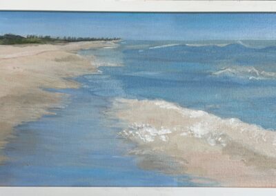 West Sanibel Beach, 2020, 10x20", Acrylic on Canvas. Price: $250.00 Artist's description: Beach painting of beach at West Wind Resort.