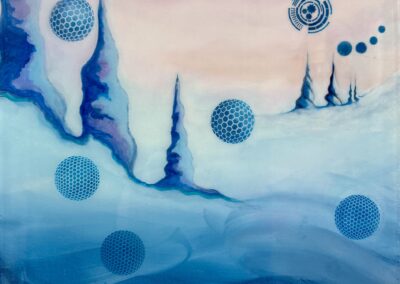 Galactic Frontier, 2025, 20x24”, acrylic and resin on gallery wrap canvas. Price: $600 Artist’s description: this piece is an escape to a peaceful place, somewhere where no one has been before.