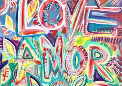 Loco Amor (Crazy Love), 2025, 36x36", acrylics and acrylic pens on canvas. Price: $2000 Artist's description: The "Loco Amor - Crazy Love" artwork beautifully embodies the spirit of graffiti and inspires a celebration of the universal experience in a joyful expression of affection and connection.