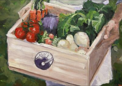 Nature's Gifts, 2026, 24x18", oils on gallery wrapped canvas. Price: $650 Artist's description: A representation of what our land provides when treated and cultivated properly.