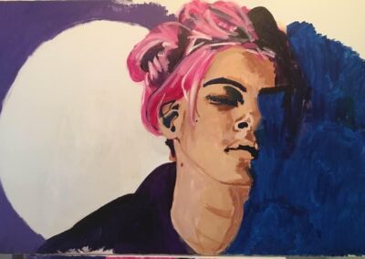 Moonlight Sonatas, 2018, 24 x 36", acrylic on canvas. Price $800. Artists description: this piece is about reflection.