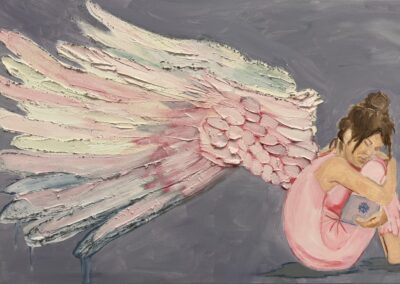 Angel of Grief, 2026, 24 x 36", acrylic and molding paste on canvas. Price $800. Artists description: this piece is about sorrow.